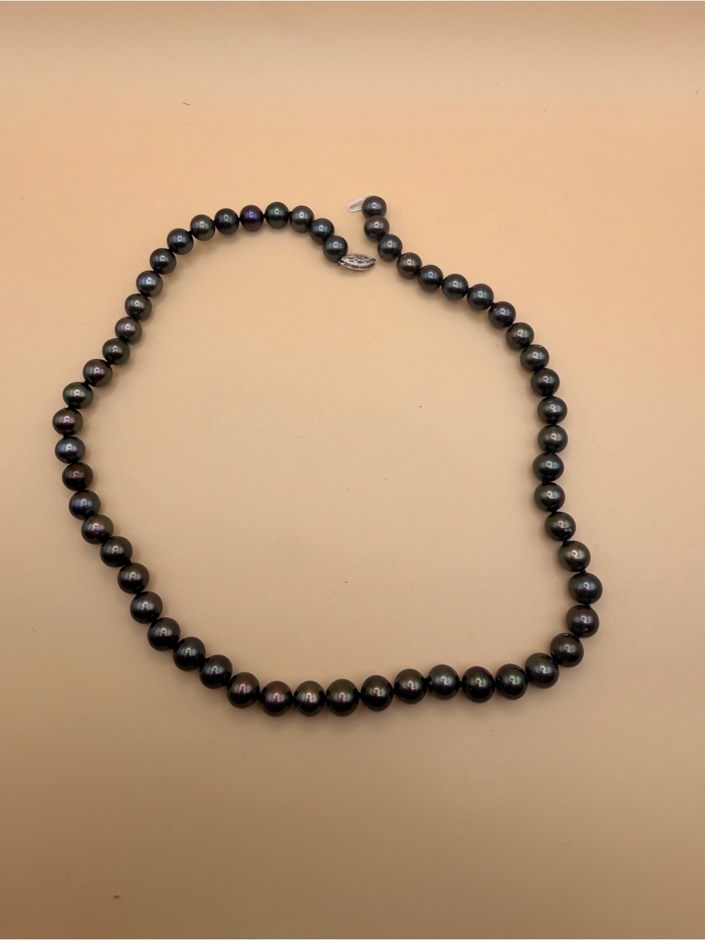 14k White Gold Clasp Tahitian Pearl Necklace 17.5” - Picture 3 of 9